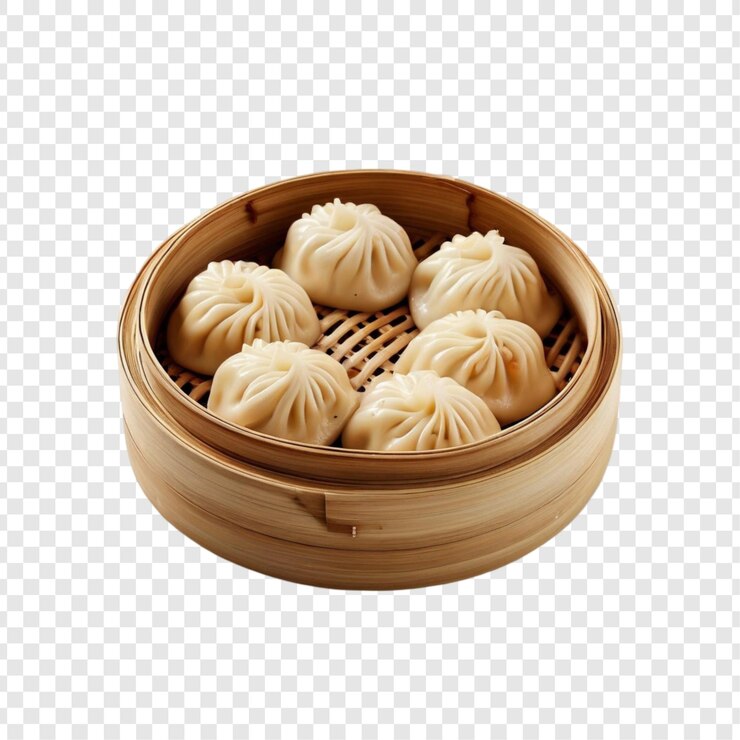 PSD tortillas baozi al vapor en el vapor de bambú cocina china
