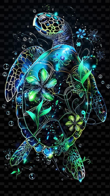 PSD une tortue avec un dessin de fleur sur le dos