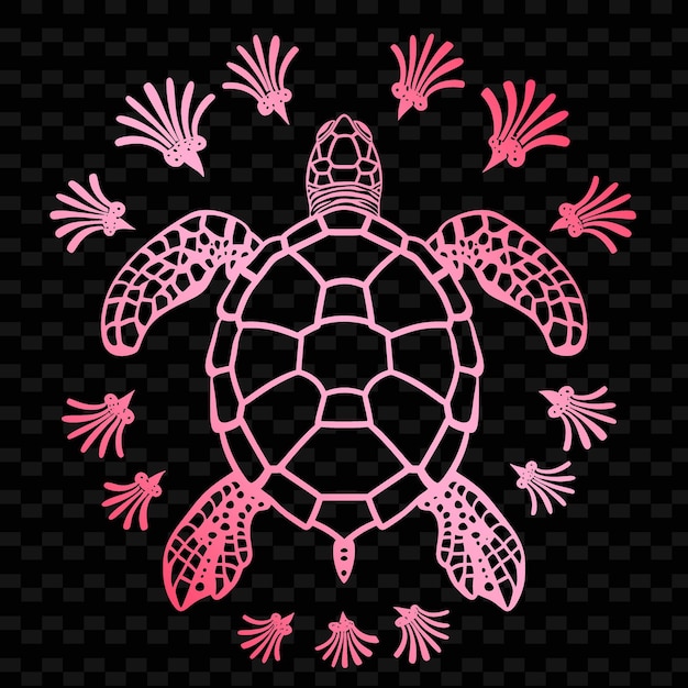 Une Tortue Avec Des Fleurs Roses Et Roses Sur Un Fond Noir