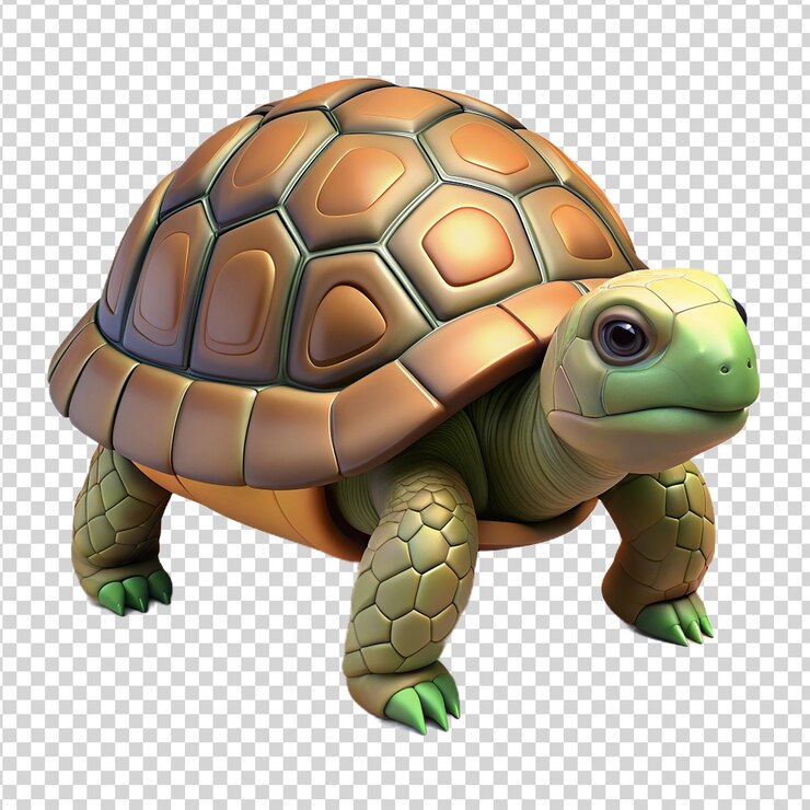 PSD tortuga de dibujos animados en 3d aislada en un fondo transparente renderización en 3d