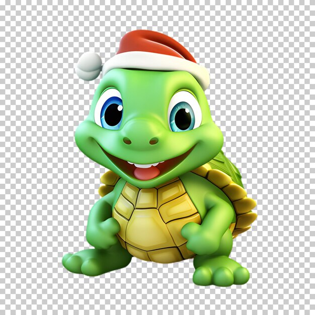 PSD tortuga divertida y linda con sombrero de santa para la ilustración de navidad de fondo transparente