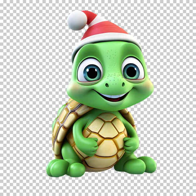 PSD tortuga divertida y linda con sombrero de santa para la ilustración de navidad de fondo transparente