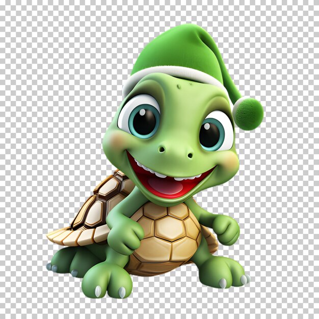 PSD tortuga divertida y linda con sombrero de santa para la ilustración de navidad de fondo transparente