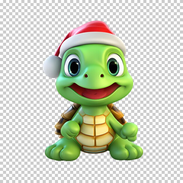 Tortuga divertida y linda con sombrero de santa para la ilustración de navidad de fondo transparente