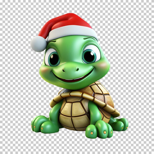 PSD tortuga divertida y linda con sombrero de santa para la ilustración de navidad de fondo transparente