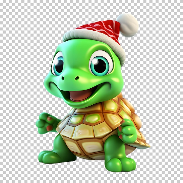 PSD tortuga divertida y linda con sombrero de santa para la ilustración de navidad de fondo transparente