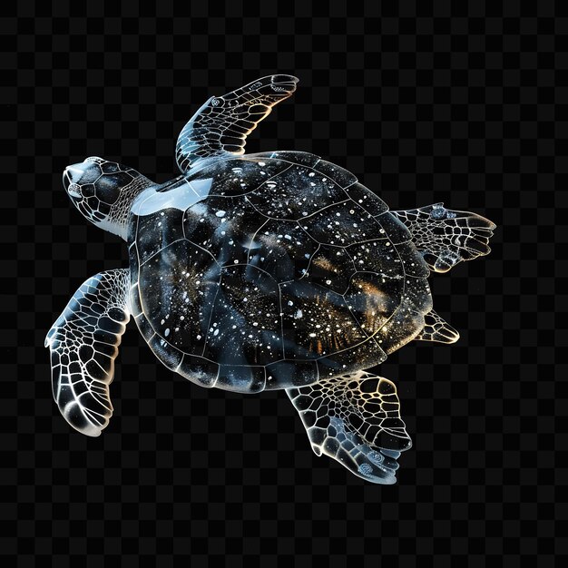 PSD una tortuga con una estrella de mar en la espalda y las estrellas en el fondo