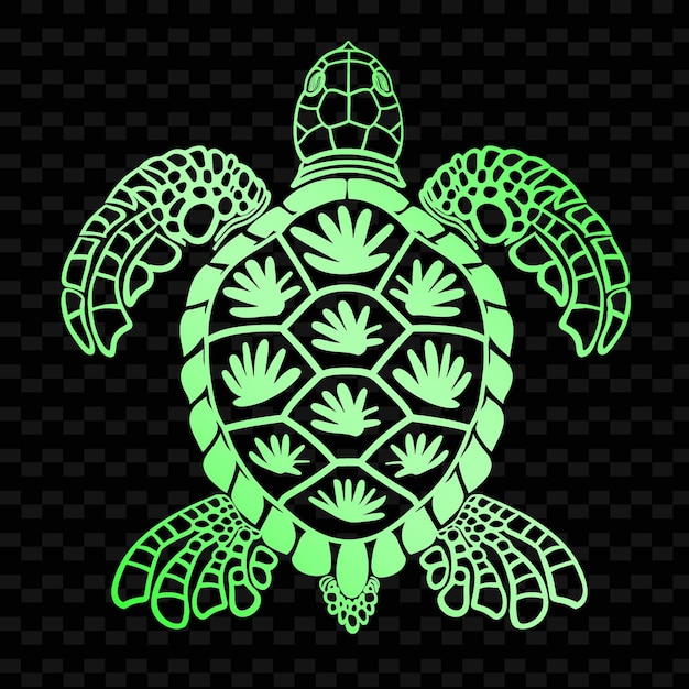 PSD tortuga en un fondo negro con un patrón verde y blanco