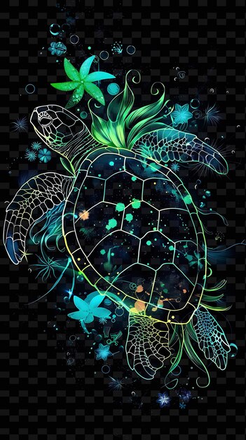 PSD tortuga con un fondo verde y las estrellas