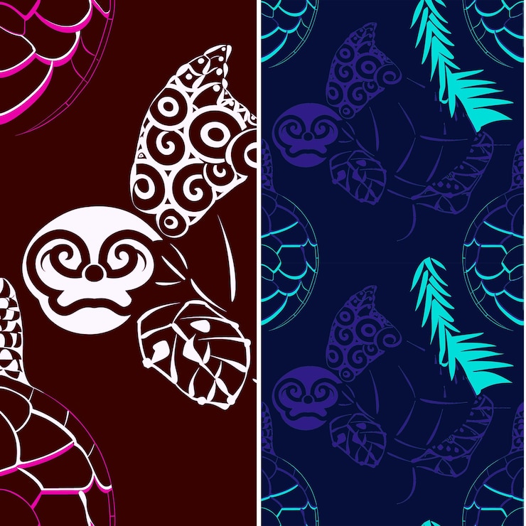 PSD tortuga de mar con silueta ovalada diseño gráfico mínimo tribal diseño vectorial de patrones naturales