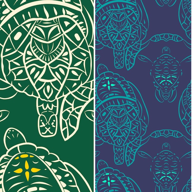 Tortuga de mar con silueta ovalada Diseño gráfico mínimo tribal Diseño vectorial de patrones naturales