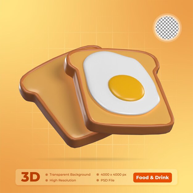 Tosta francesa con huevos Ilustración 3D Icono Alimentos y bebidas con fondo transparente