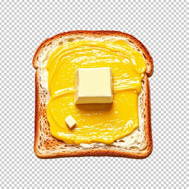 Una tostada sabrosa con mantequilla sobre un fondo transparente