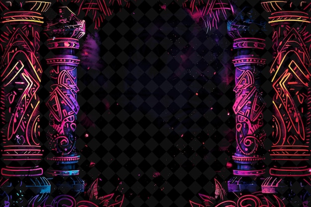 PSD totems tribaux cadre arcane avec des poteaux de totems trivaux et un cadre couleur intri neon collection y2k