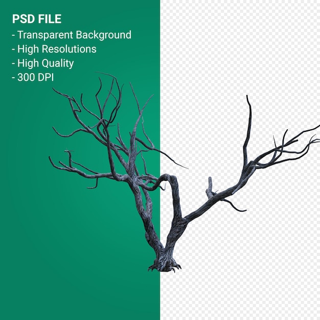 PSD toter baum 3d render isoliert