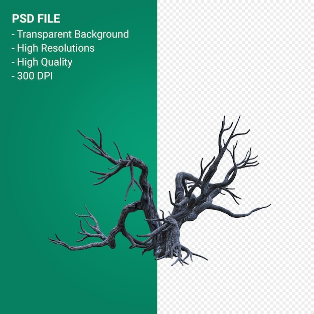 PSD toter baum 3d render isoliert