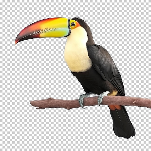 PSD toucan sur une branche isolée sur fond transparent