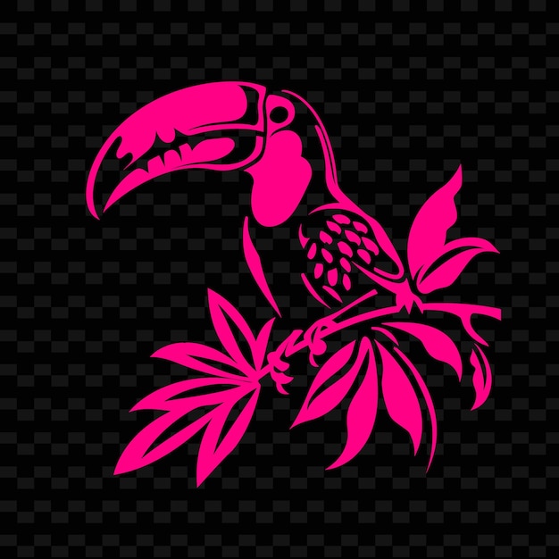 PSD un toucan coloré avec un bec rose et une fleur sur un fond noir