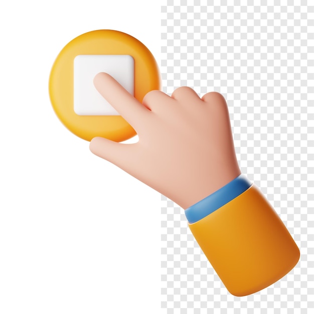 Touche sur le bouton d'arrêt Geste de la main Illustration de l'icône 3D