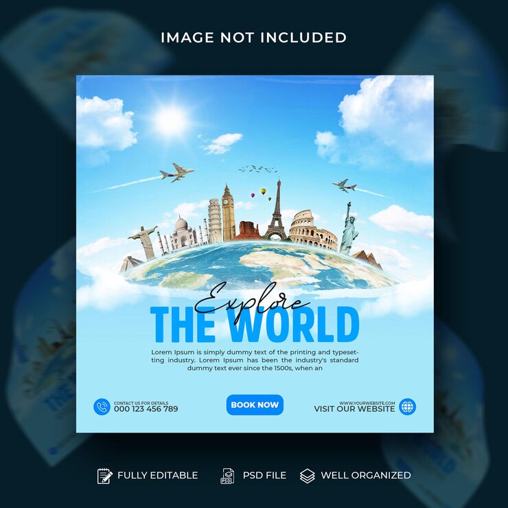 Tour and Travel Adventure Social Media Banner or Summer beach Traveling Instagram post Design
