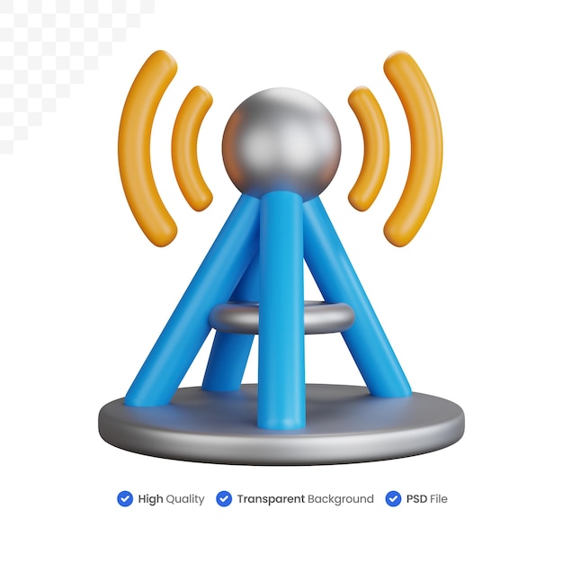 PSD tour d'antenne réseau rendu 3d isolé