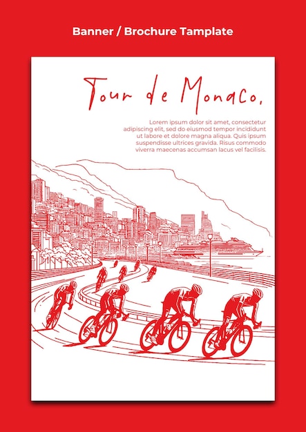 Tour de Monaco A4 Design de cartaz com ilustração de ciclistas e paisagem urbana