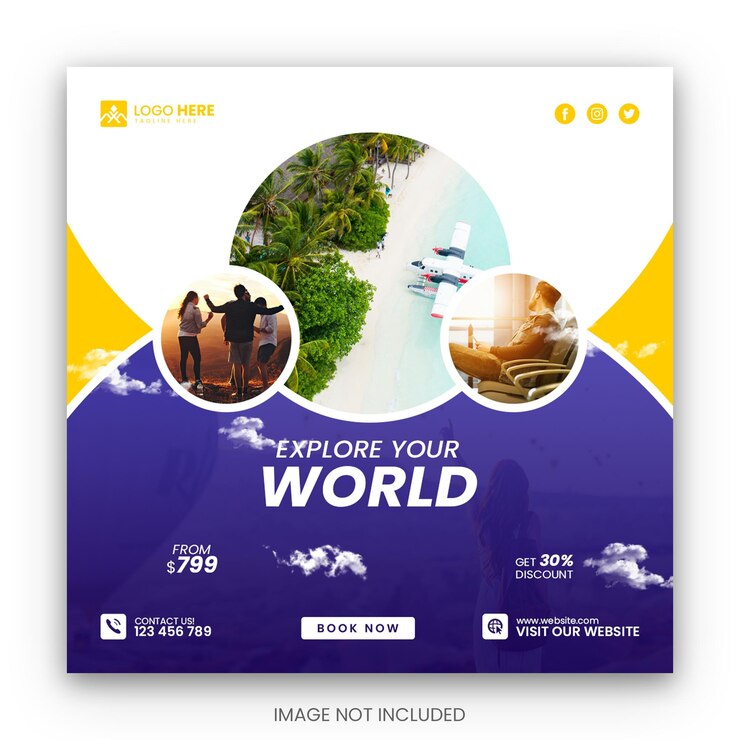 Tour e viaggi sui social media post o modello di banner web