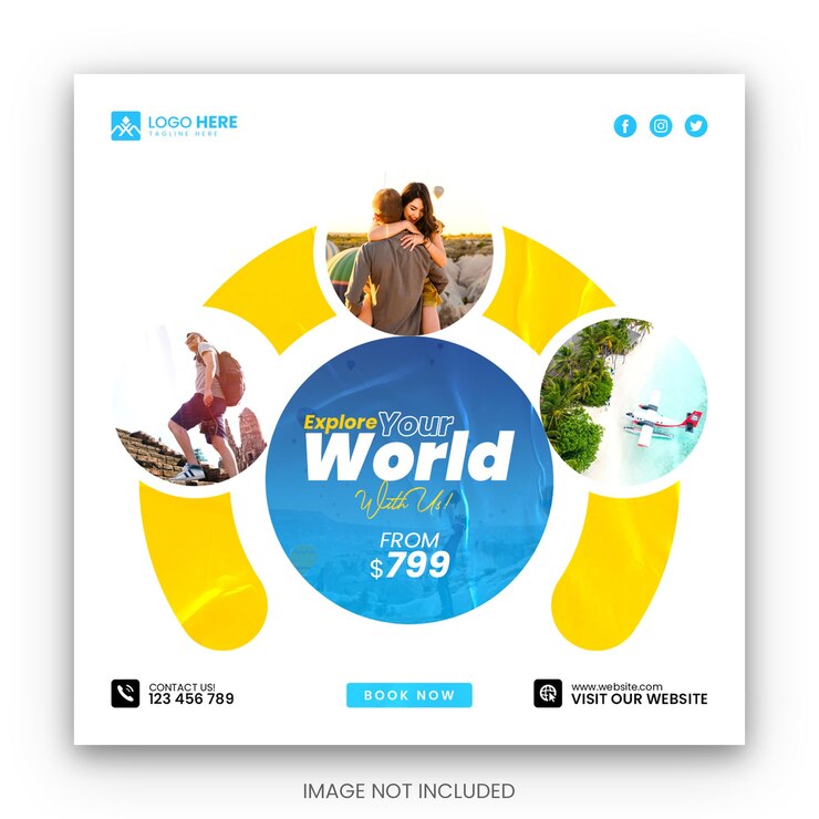 Tour e viaggi sui social media post o modello di banner web