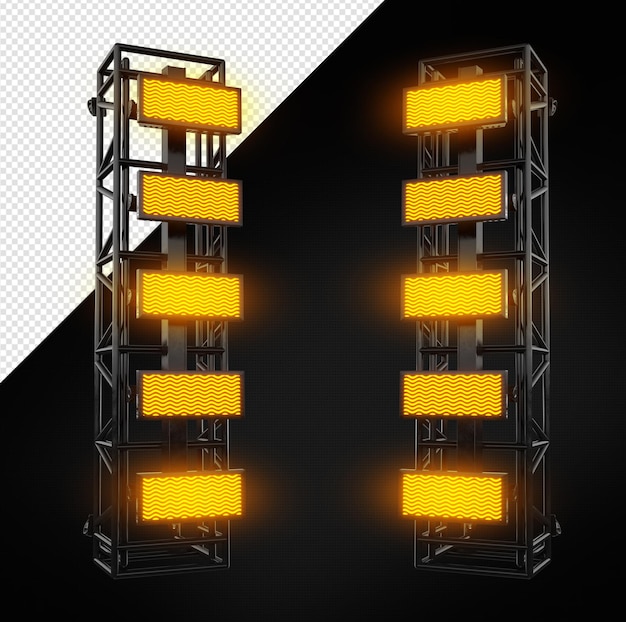 Tour métallique avec des projecteurs LED jaunes 3D Premium