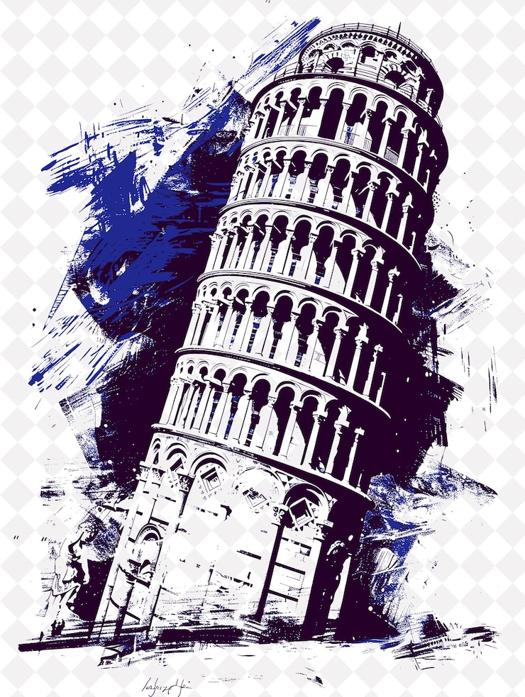 PSD la tour penchée de pise la scène de david avec le célèbre dessin d'illustration de la culture de sainte-italie