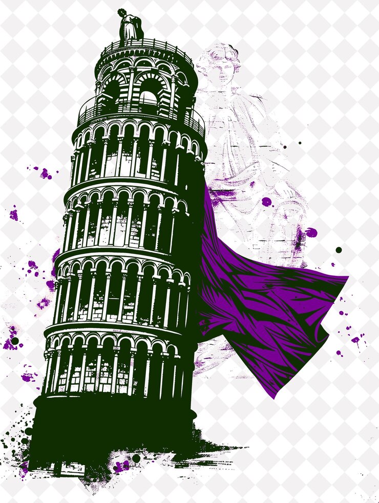 PSD la tour penchée de pise la scène de david avec le célèbre dessin d'illustration de la culture de sainte-italie