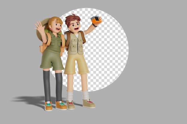 Les Touristes Masculins Et Féminins Prennent Des Photos D'une Illustration De Rendu 3d De Couple