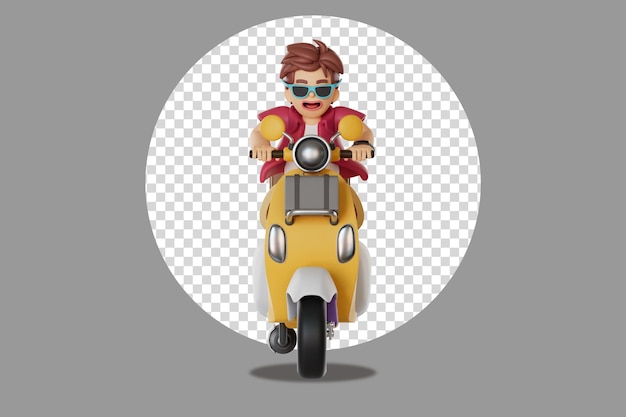 Touristes masculins s'amusant à conduire une illustration de rendu 3D