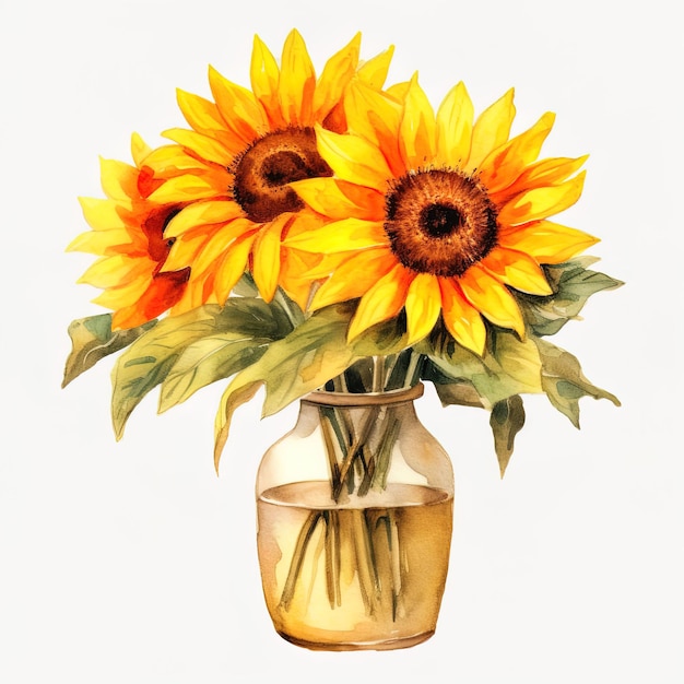 tournesol dans un vase aquarelle arrière-plan isolé