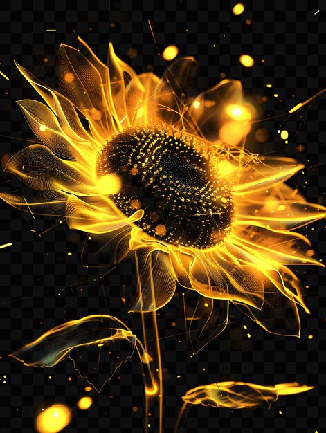 PSD un tournesol jaune avec un fond noir avec une flamme jaune