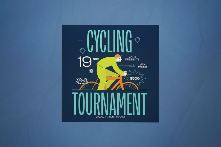 PSD le tournoi de cyclisme blue flat design a été publié sur les réseaux sociaux.