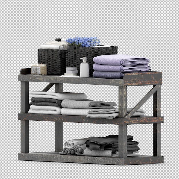 towels on a wooden rack 3d isolated render
