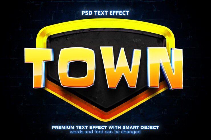 PSD town game logo 3d maqueta estilo de efecto de texto editable