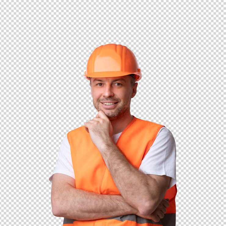 Trabajador de la construcción con casco y chaleco de seguridad