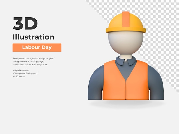 Trabajador de la construcción día del trabajo icono ilustración 3d
