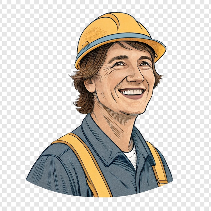 PSD trabajador de la construcción sonriente con sombrero