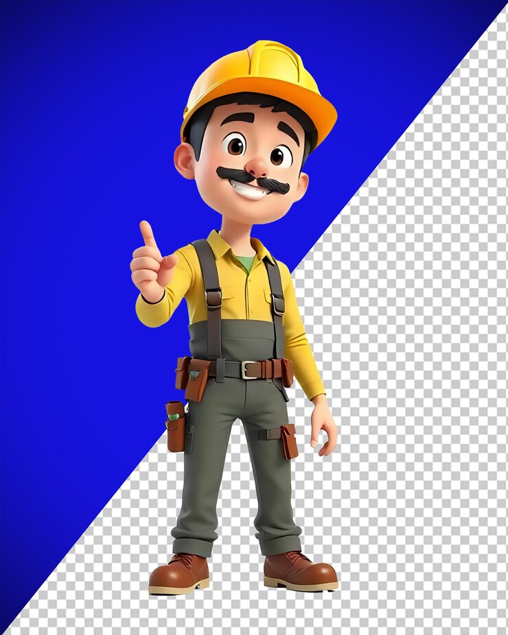 PSD trabajador de dibujos animados en 3d imagen transparente generada por ai