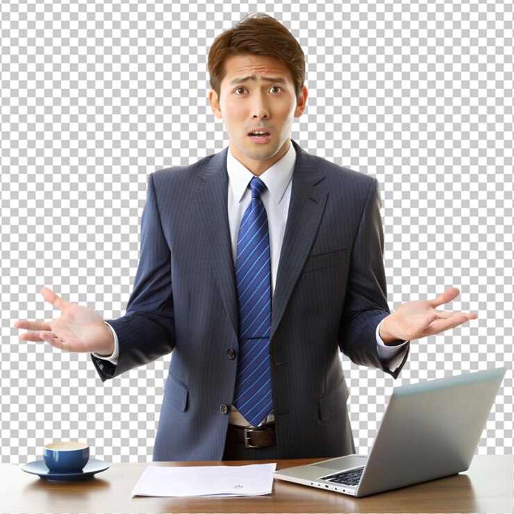 Trabajador de oficina no entiende nada en el fondo transparente