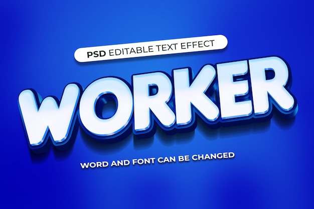 PSD trabajador text effecrt blue bakcground