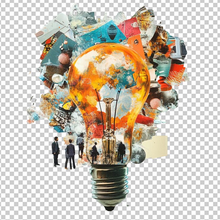 PSD trabajo en equipo y nuevas ideas concepto collage sobre fondo transparente