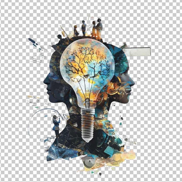 PSD trabajo en equipo y nuevas ideas concepto collage sobre fondo transparente