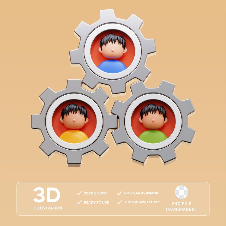 Trabajo en equipo de PSD Ilustración 3D