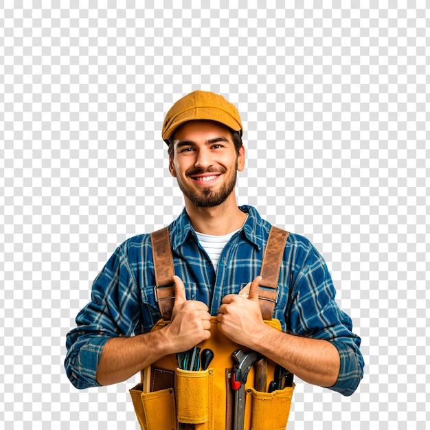 Trabalhador da construção sorridente em um fundo transparente
