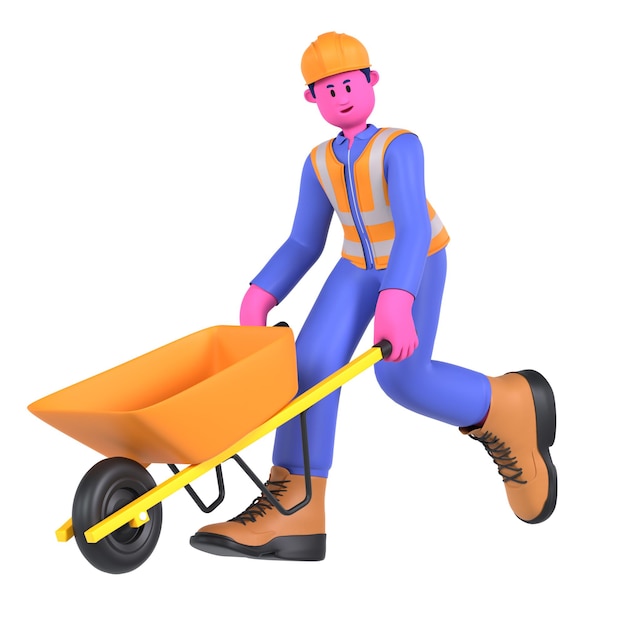 PSD trabalhador masculino de carrinho de rodas indústria da construção