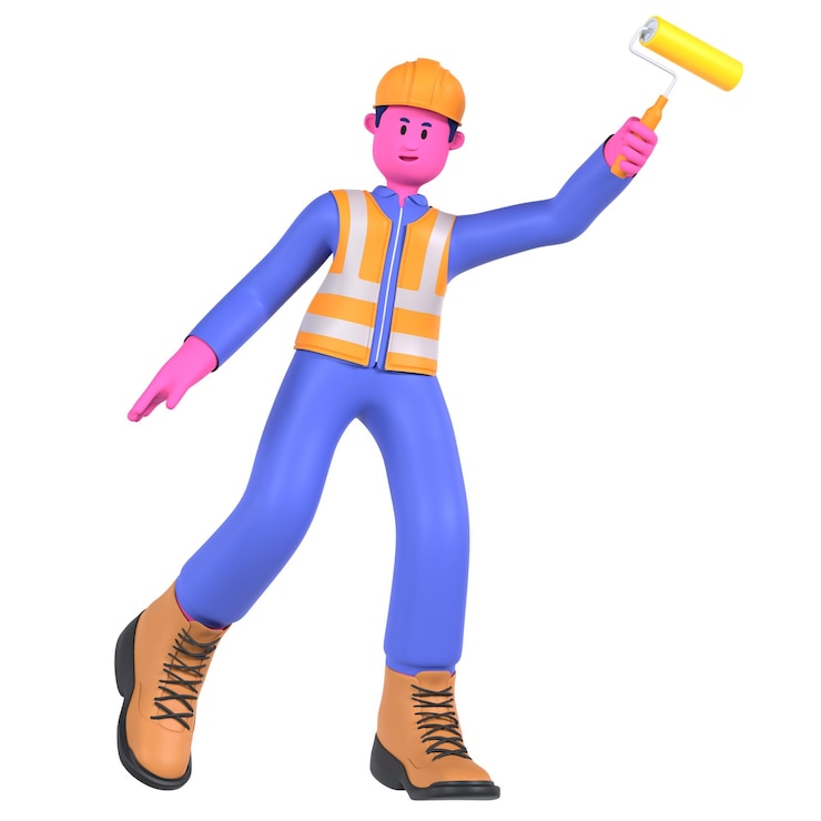PSD trabalhador masculino de pintura em rolos indústria da construção